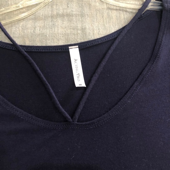 Shirt sleeve navy top with neck detail - Picture 2 of 2